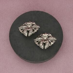 stephen dweck sterling silver vintage ornate moth clip-on earrings